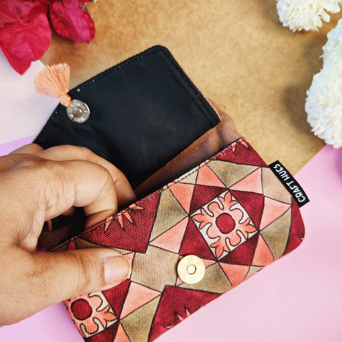 Front Flap Mini Wallet - Maroon Tile