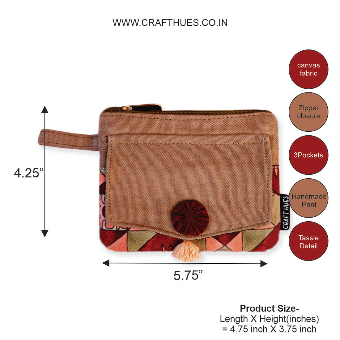 Front Flap Mini Wallet - Maroon Tile