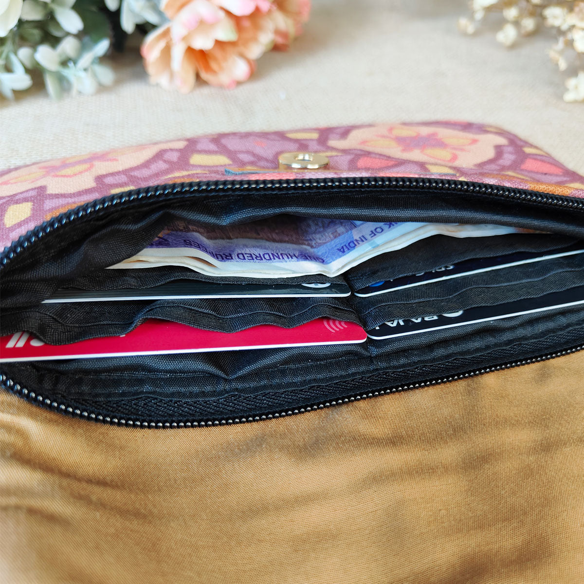 Golden-Pink Tiles Wallet Combo