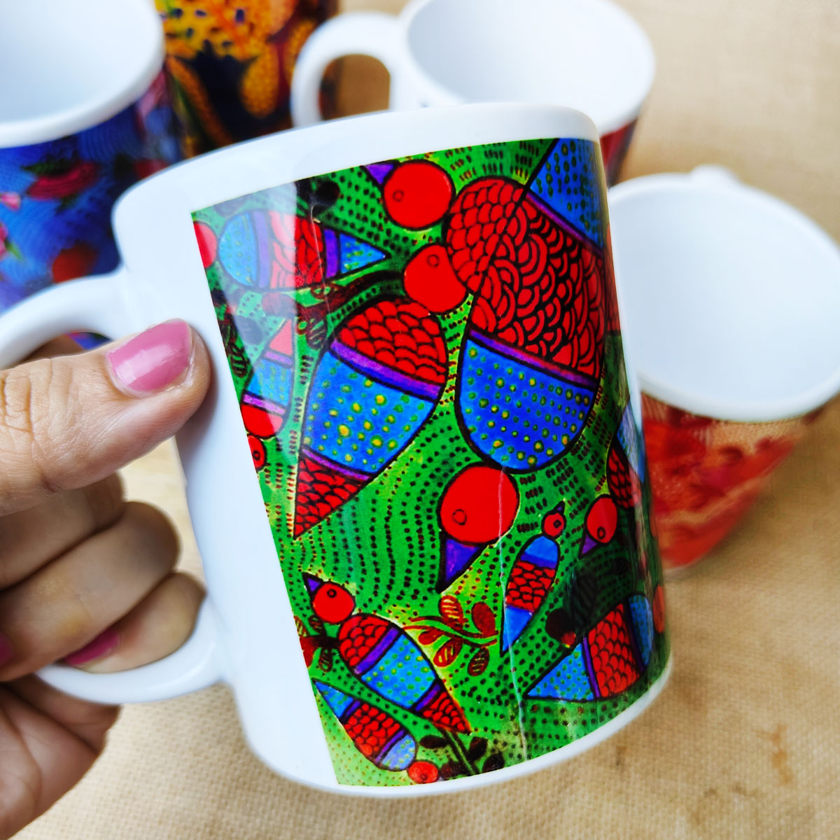 Green Bird Gond Art Coffee Mug