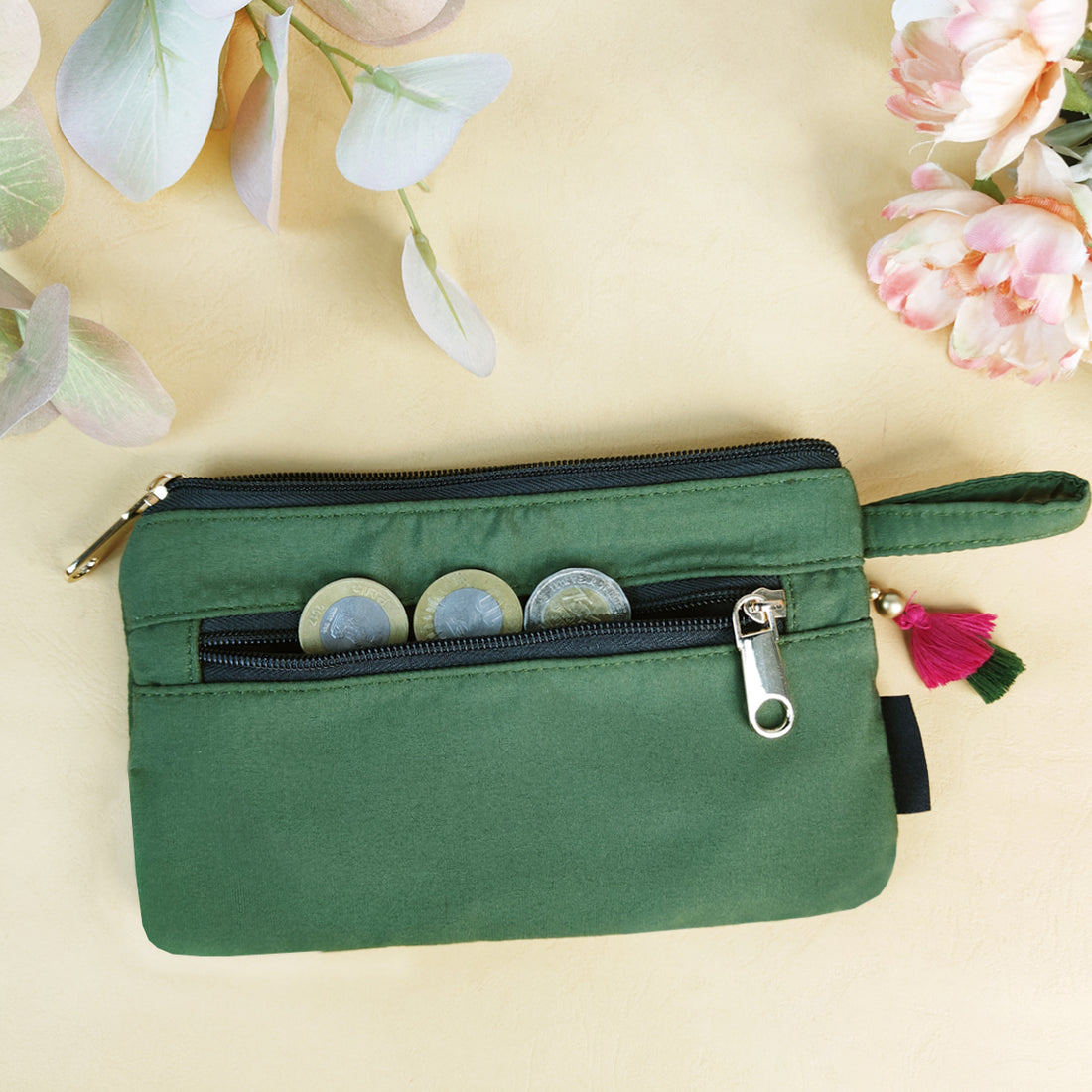 Block Printed Mini Wallet-Green