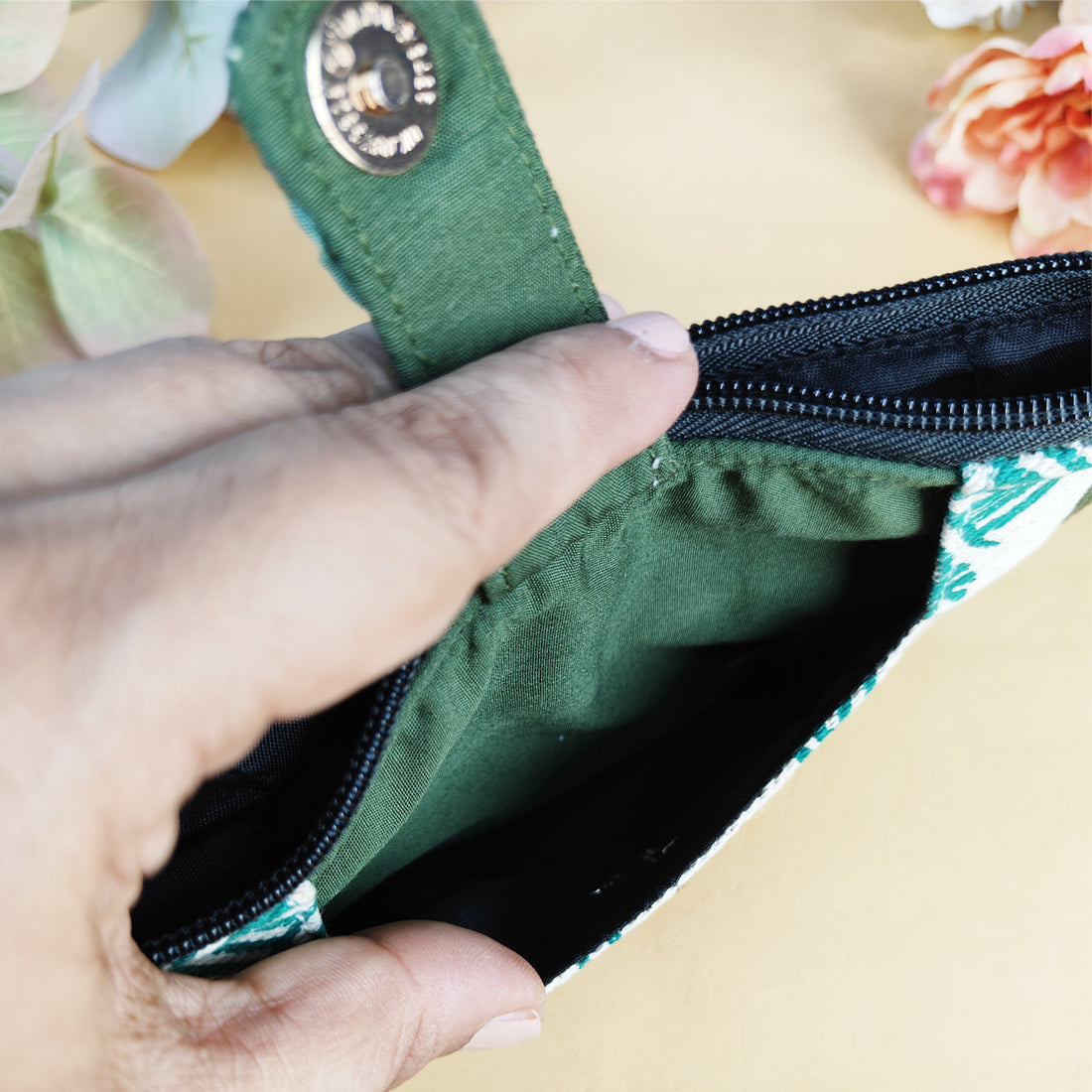 Block Printed Mini Wallet-Green