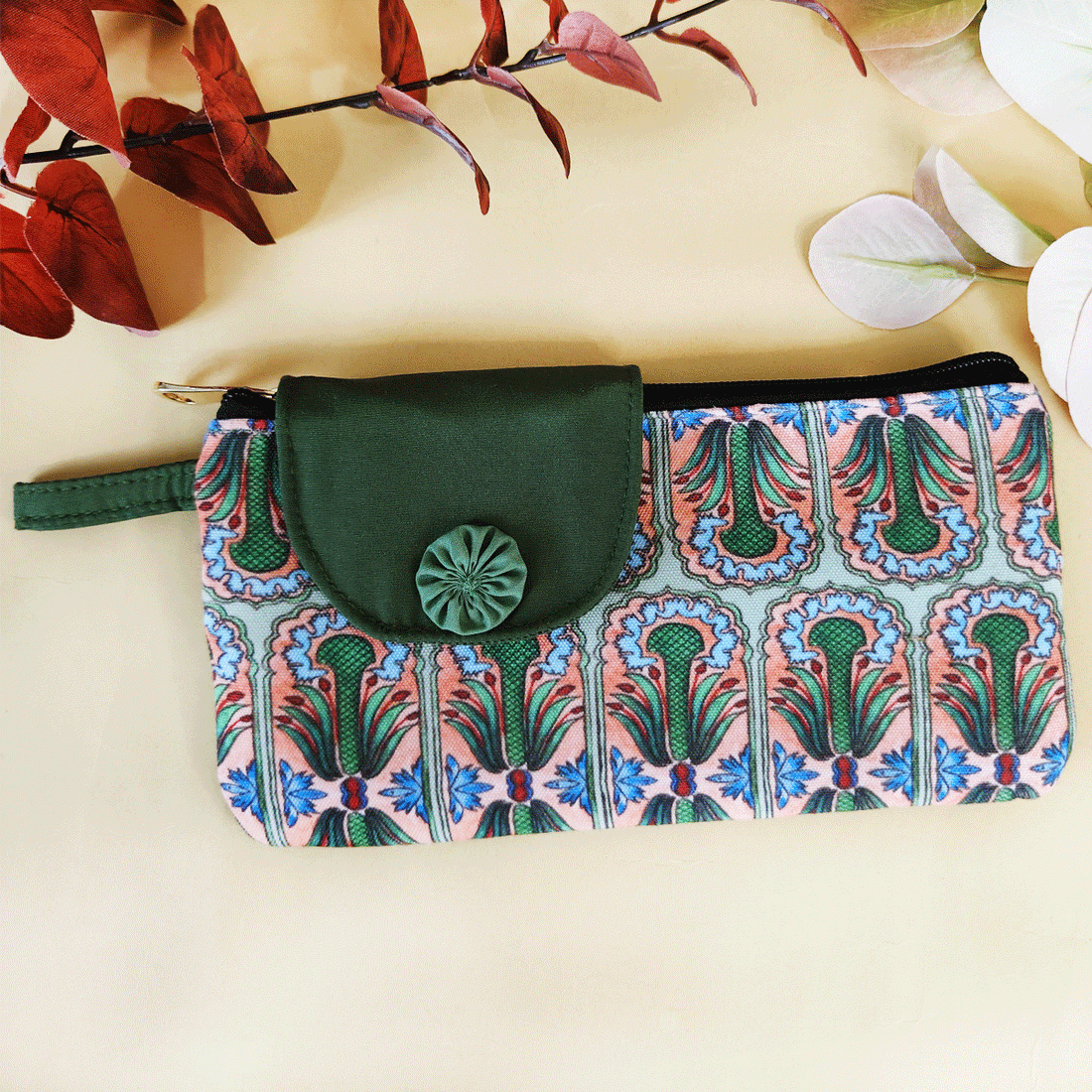 Side Flap Wallet- Green Floral