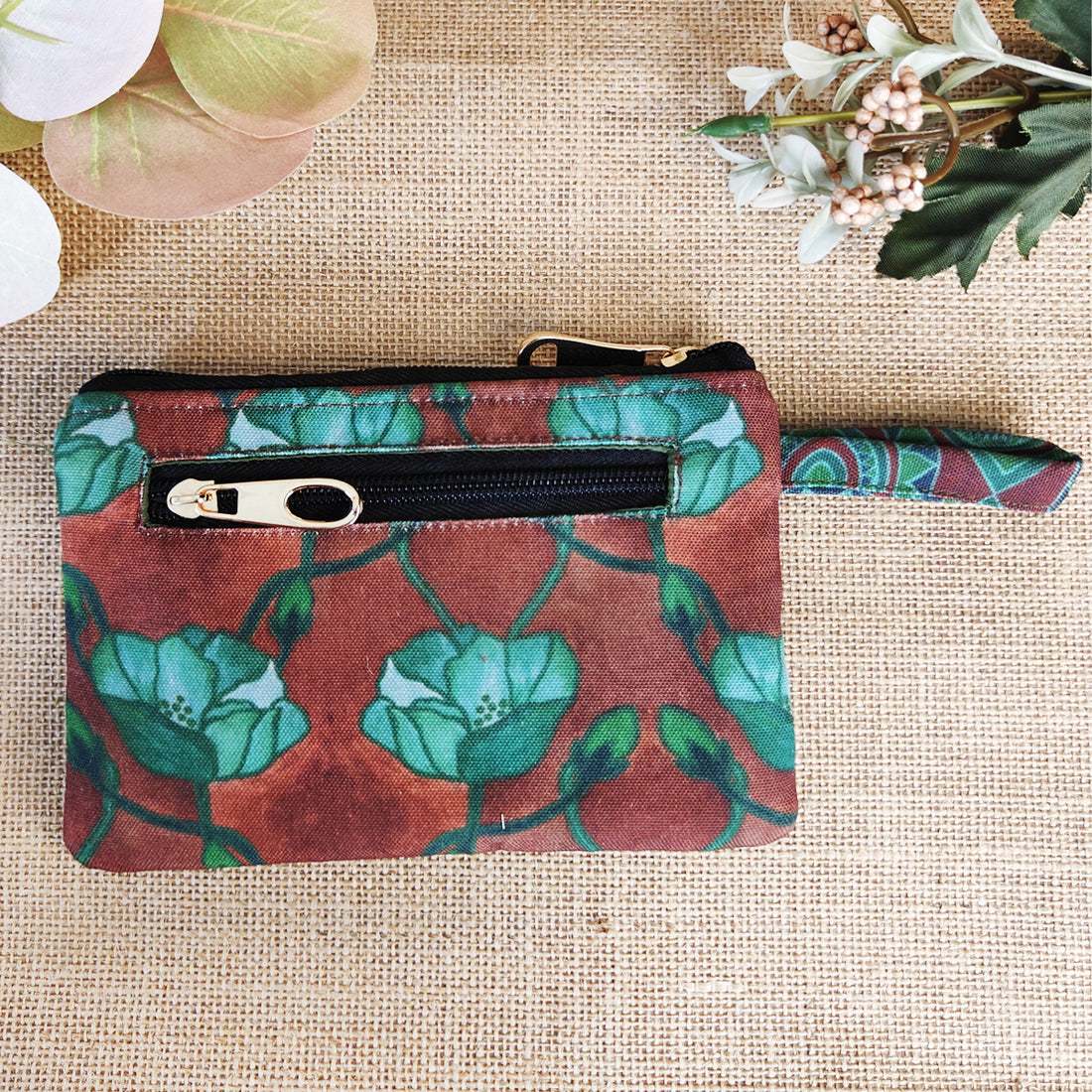 Front Card Wallet- Green Flowers