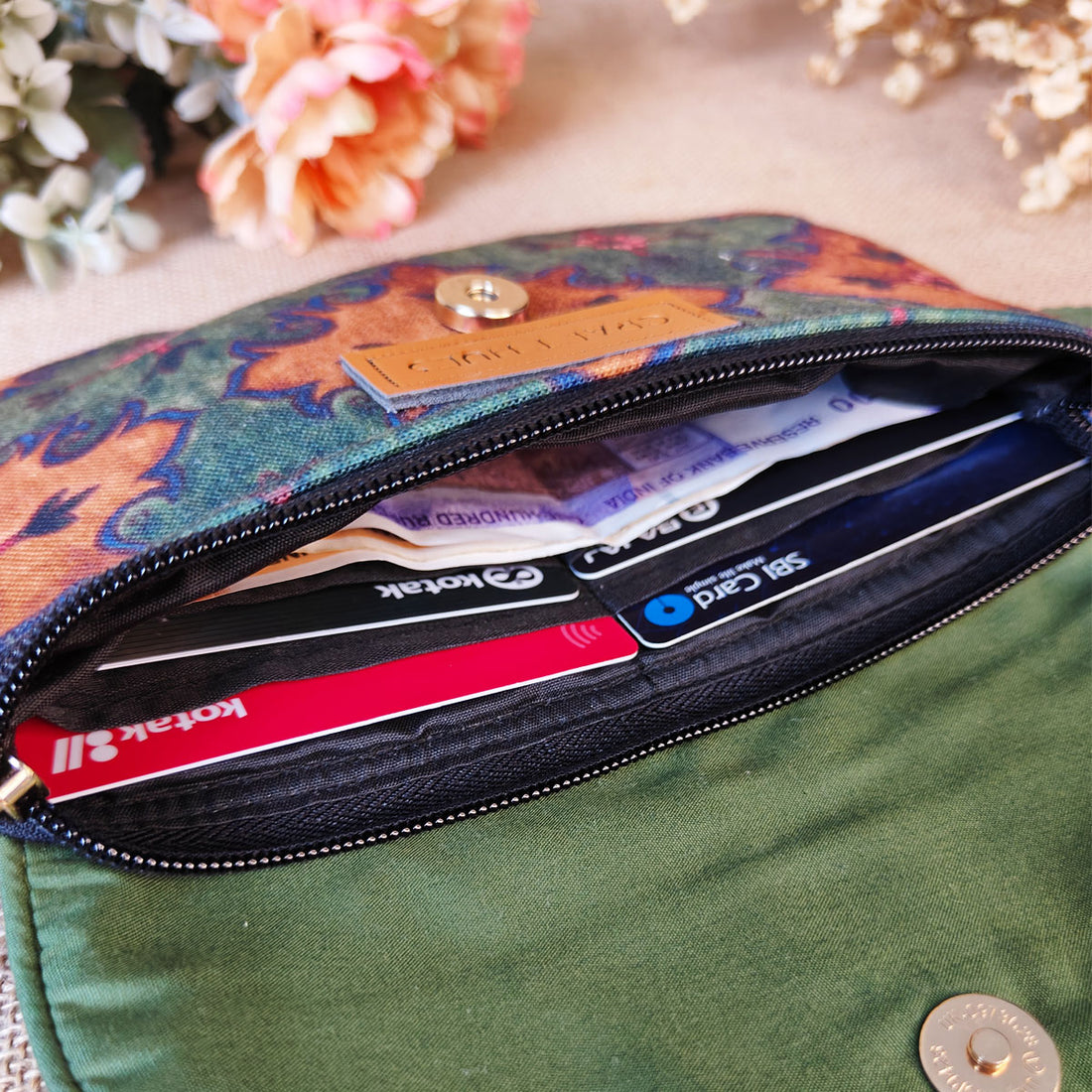 Blue-Green Mughal Tassel Wallet Combo
