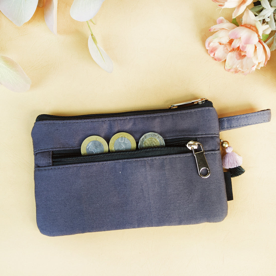 Block Printed Mini Wallet-Grey