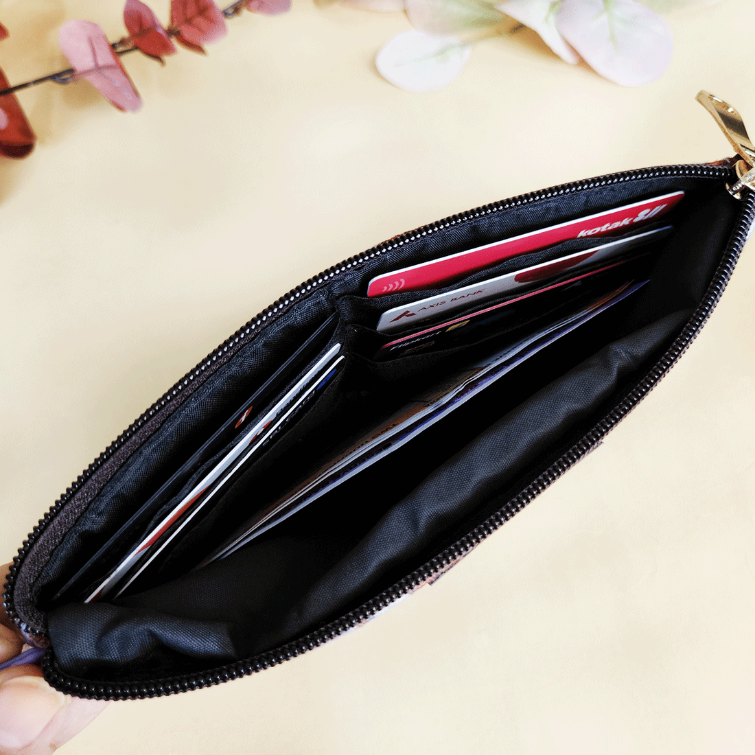 Dual-Zip Wallet- Maroon Floral