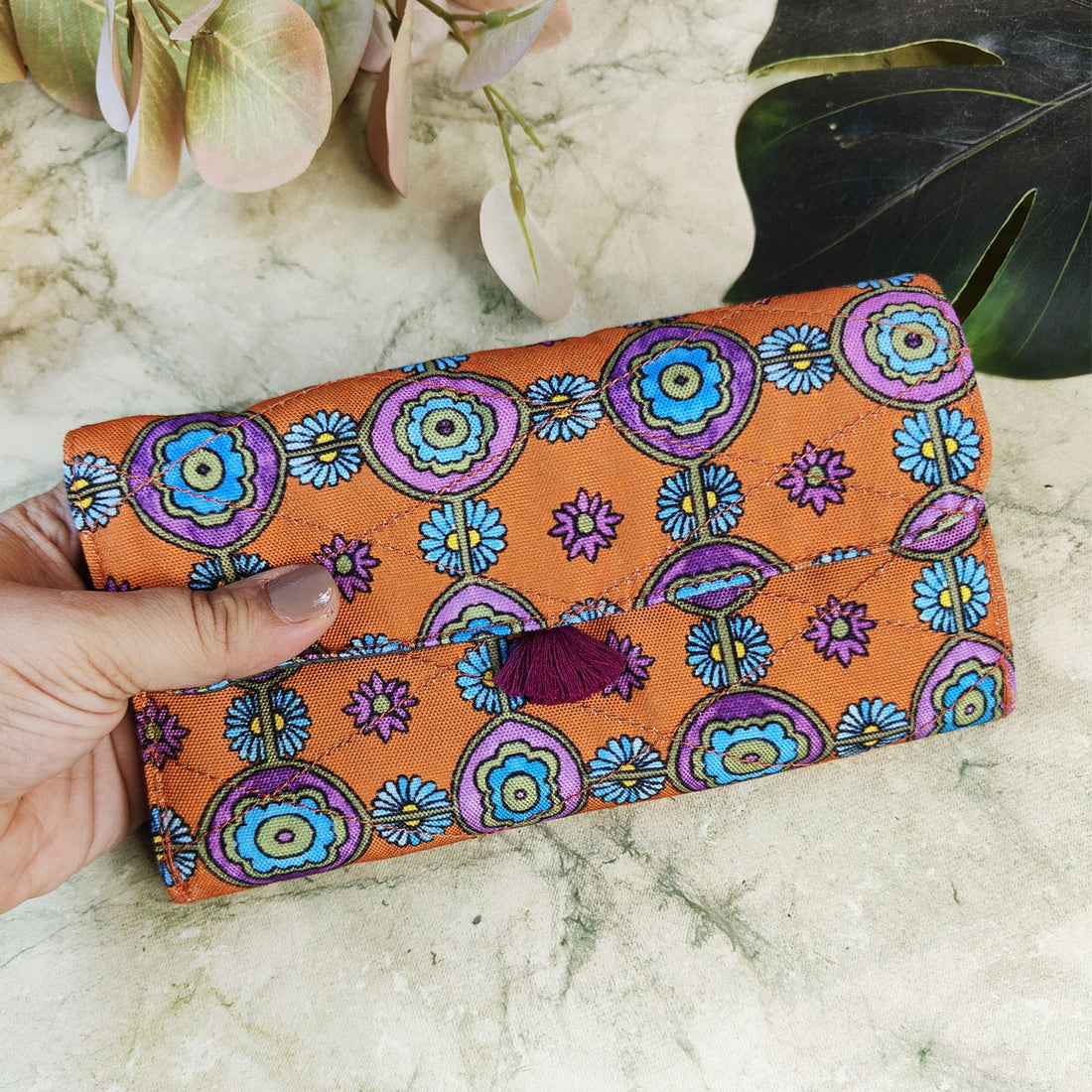 Long Flap Wallet-Orange Tile
