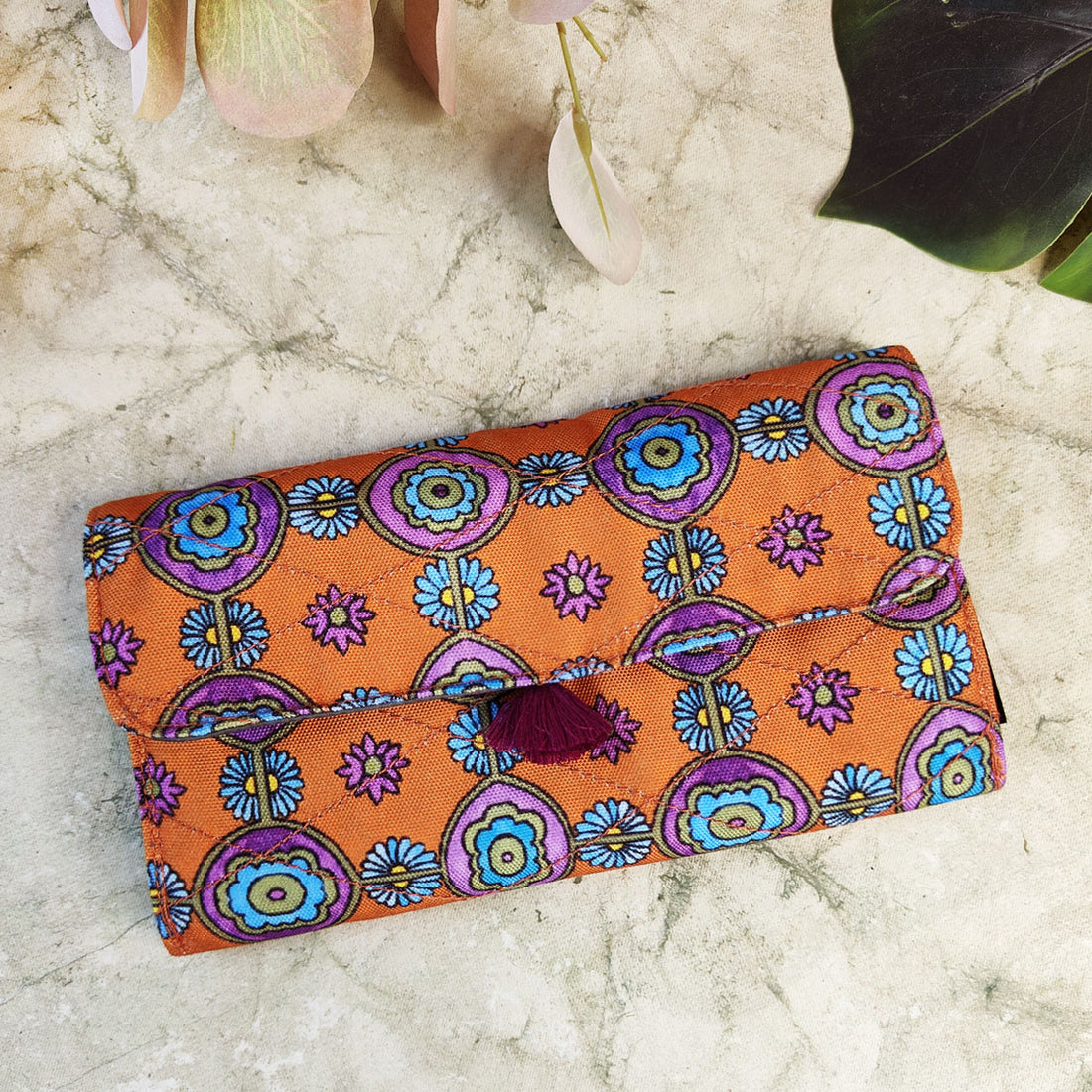 Long Flap Wallet-Orange Tile