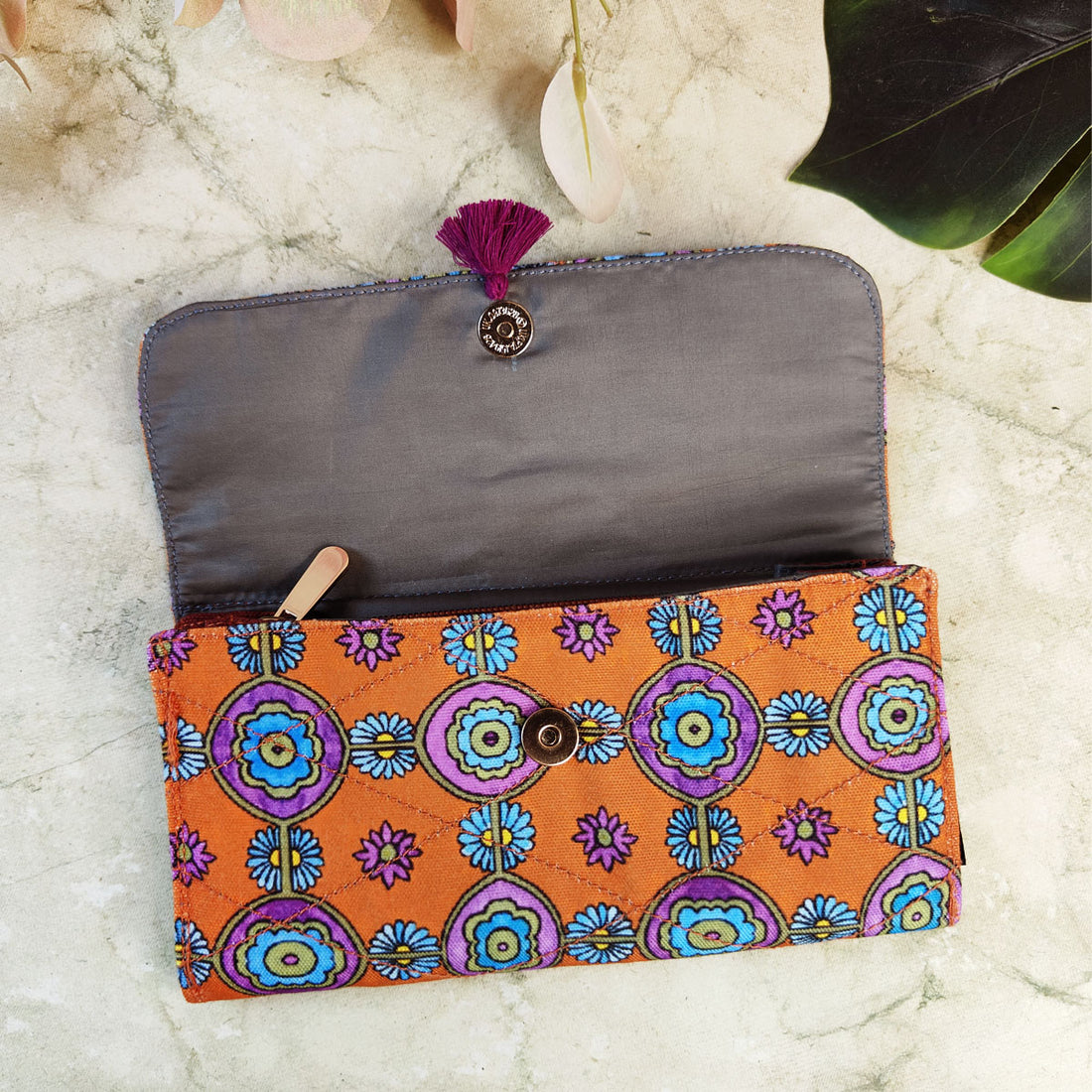 Long Flap Wallet-Orange Tile