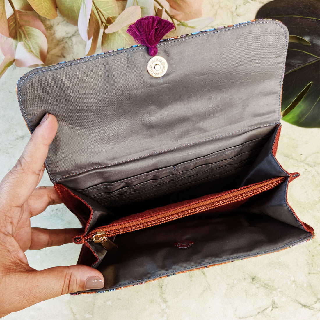 Long Flap Wallet-Orange Tile