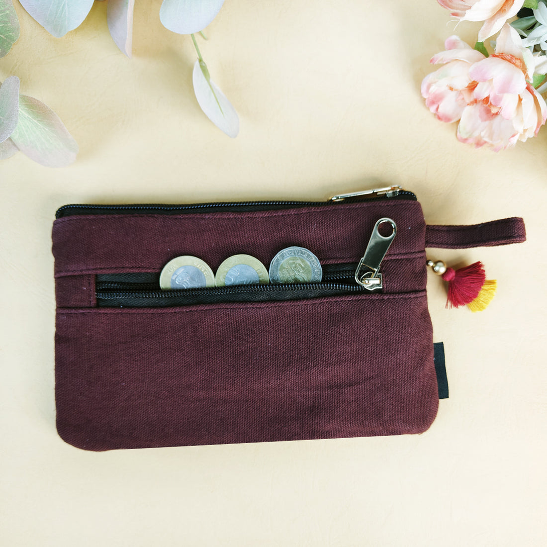 Block Printed Mini Wallet-Maroon