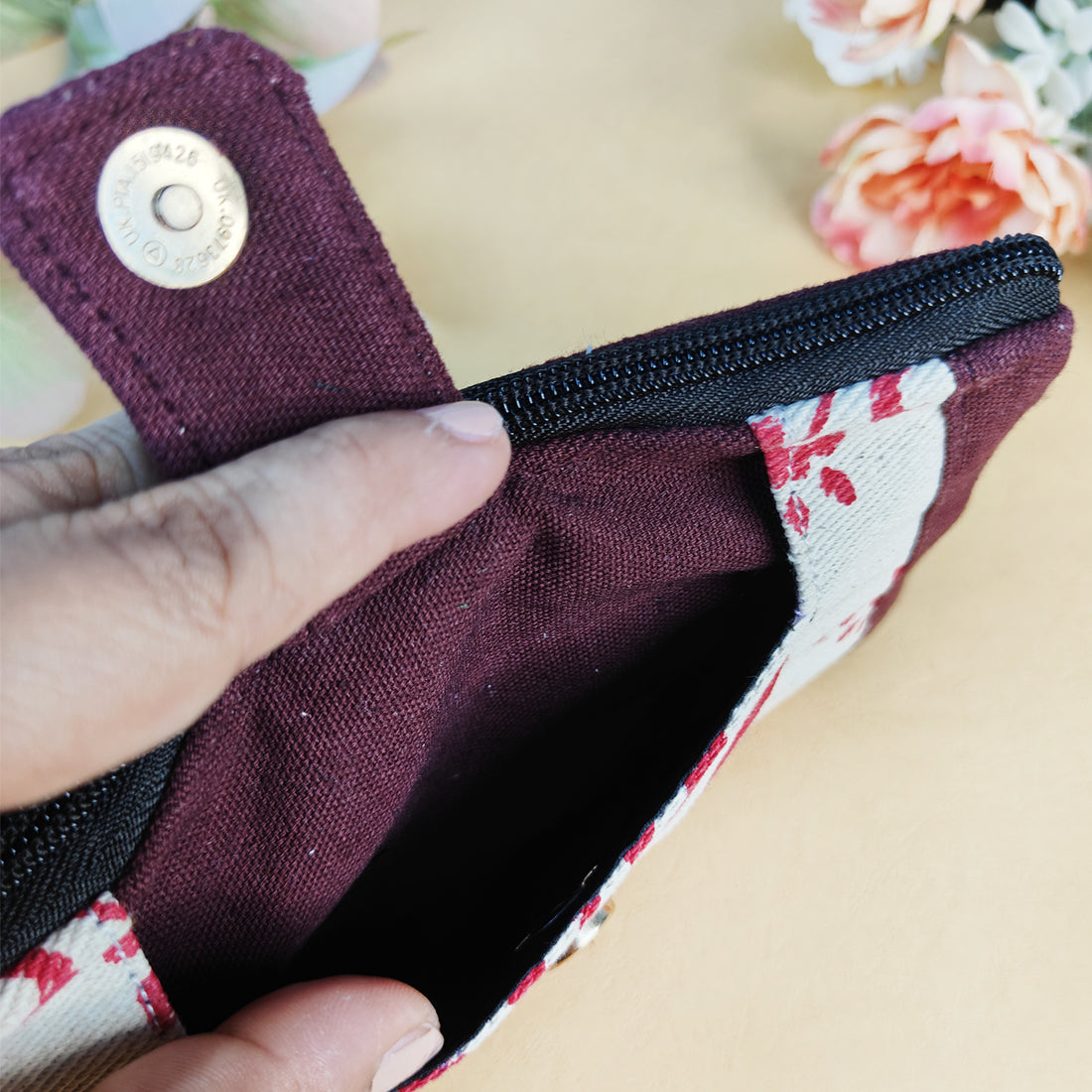Block Printed Mini Wallet-Maroon