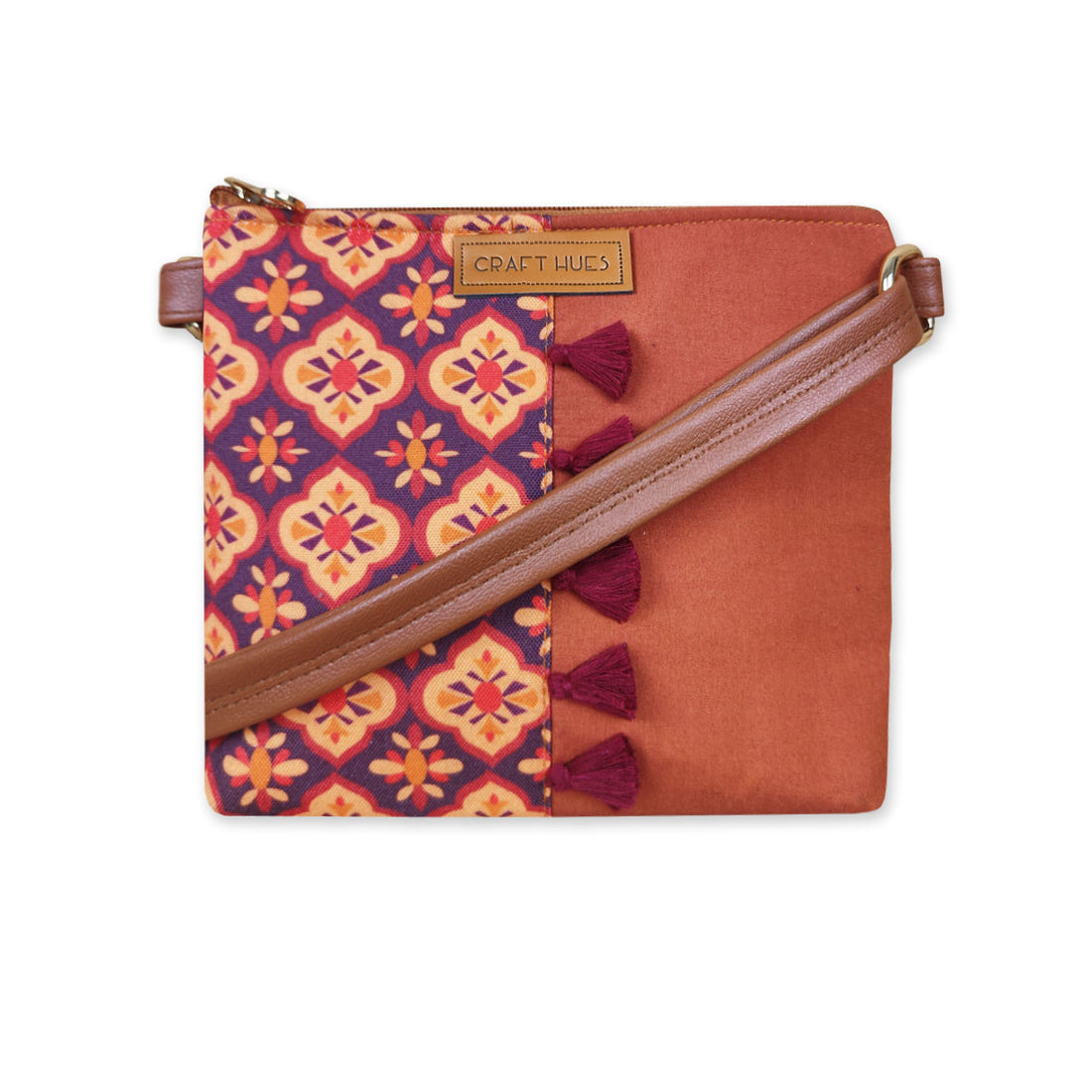 Maroon Indian Art Half Print Sling/Pouch Bag Combo