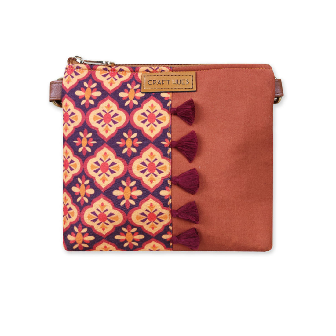 Maroon Indian Art Half Print Sling/Pouch Bag Combo