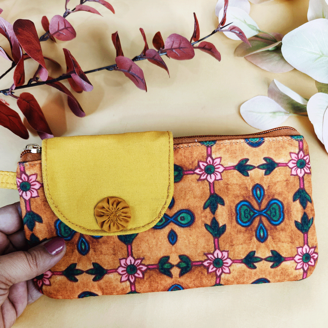 Side Flap Wallet- Mustard Mughal