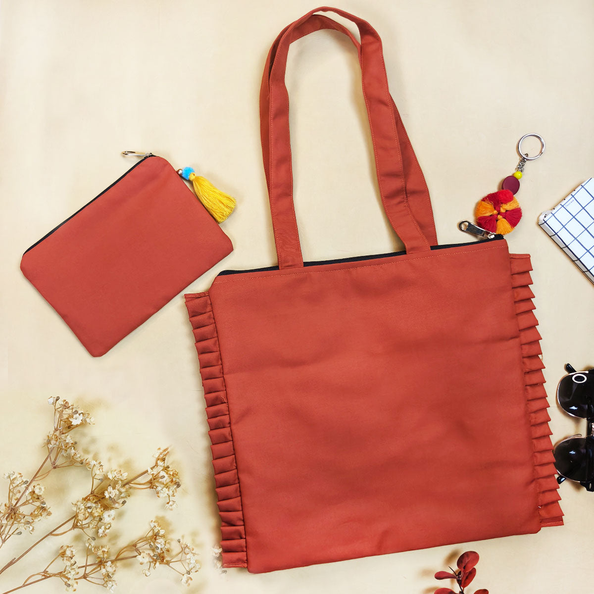 Orange Aztec Canvas Tote/Pouch Combo