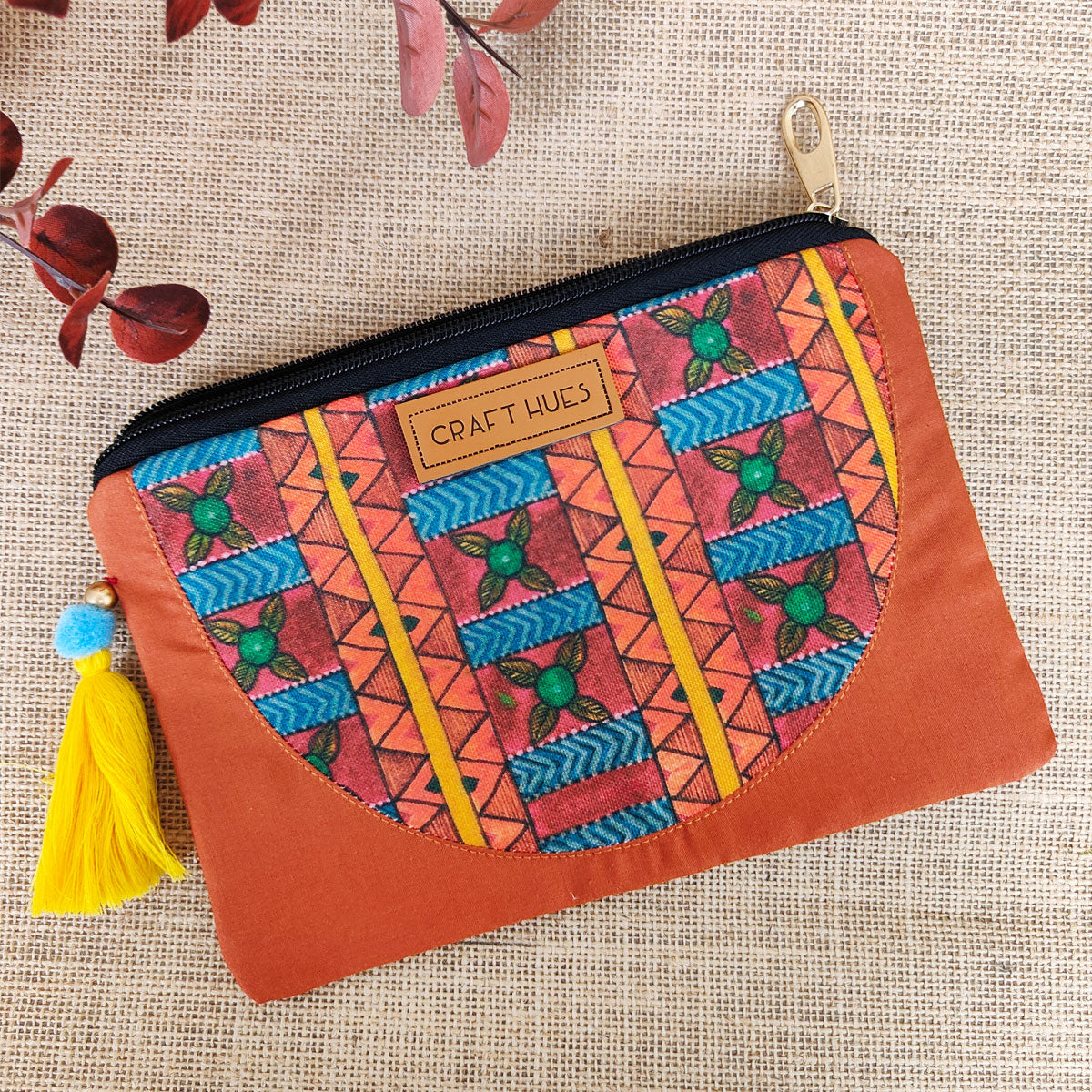 Orange Aztec Canvas Tote/Pouch Combo