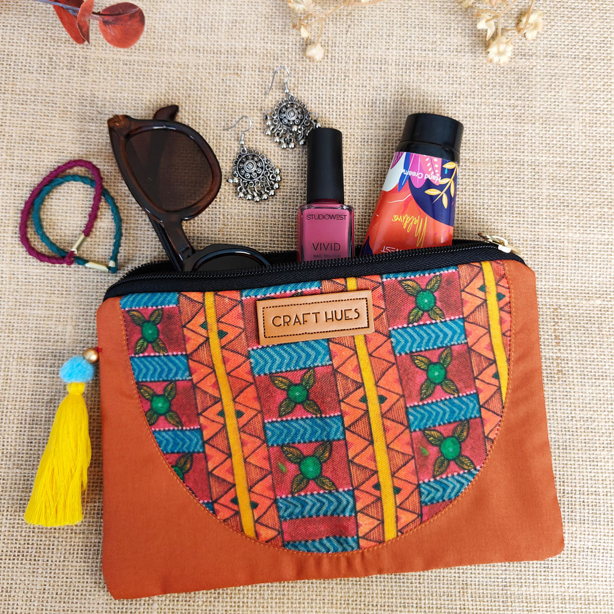 Orange Aztec Canvas Tote/Pouch Combo