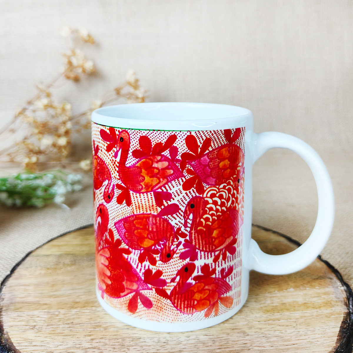 Orange Bird Gond Art Coffee Mug