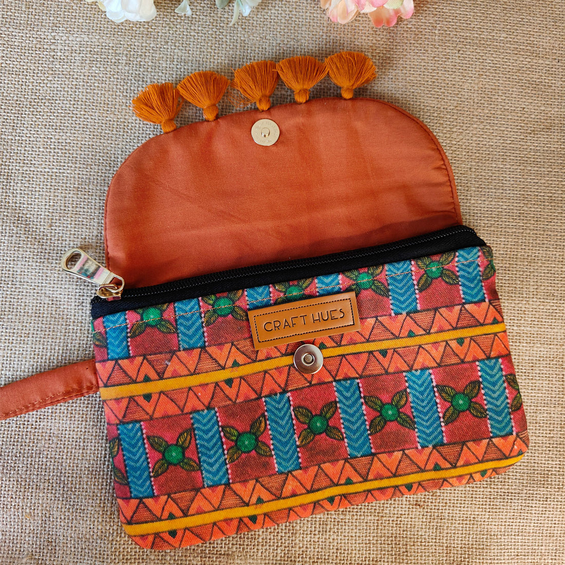 Orange Aztec Tassel Wallet