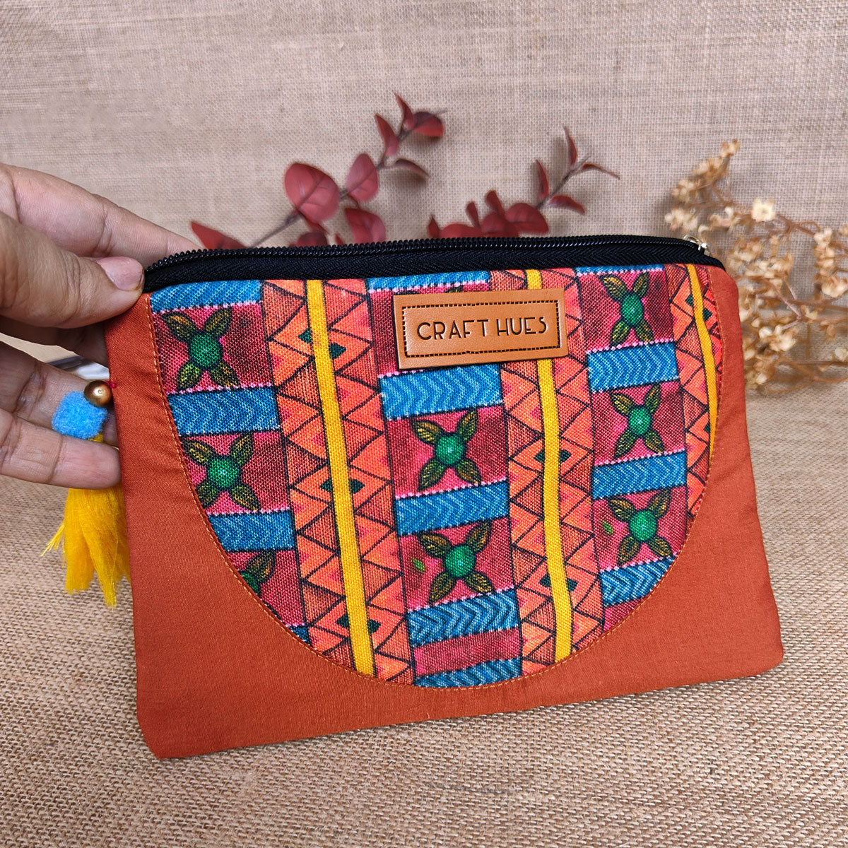 Orange Aztec Canvas Tote/Pouch Combo