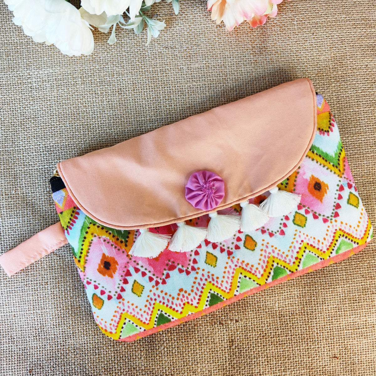 Peach-Pink Ikkat Wallet Combo