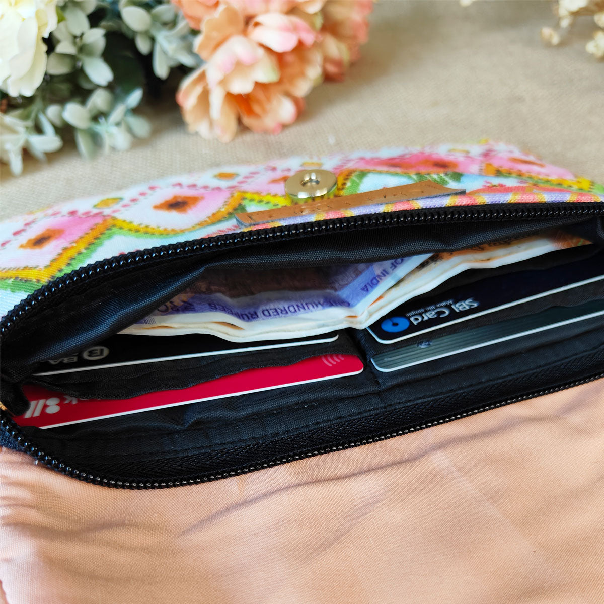 Peach-Pink Ikkat Wallet Combo