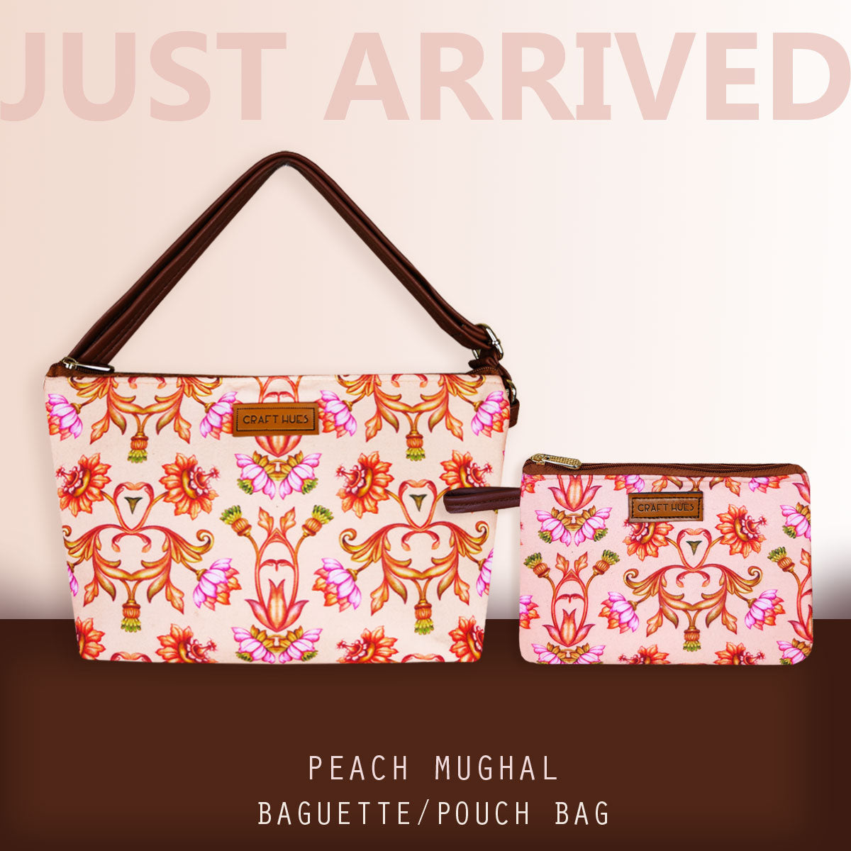 Peach Mughal Baguette with Pouch
