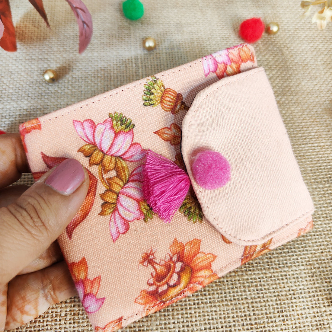 Peach Mughal Flap Mini Wallet