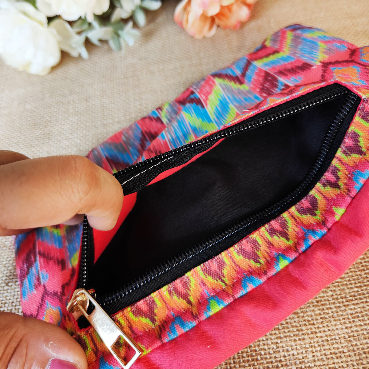 Peach-Pink Ikkat Wallet Combo