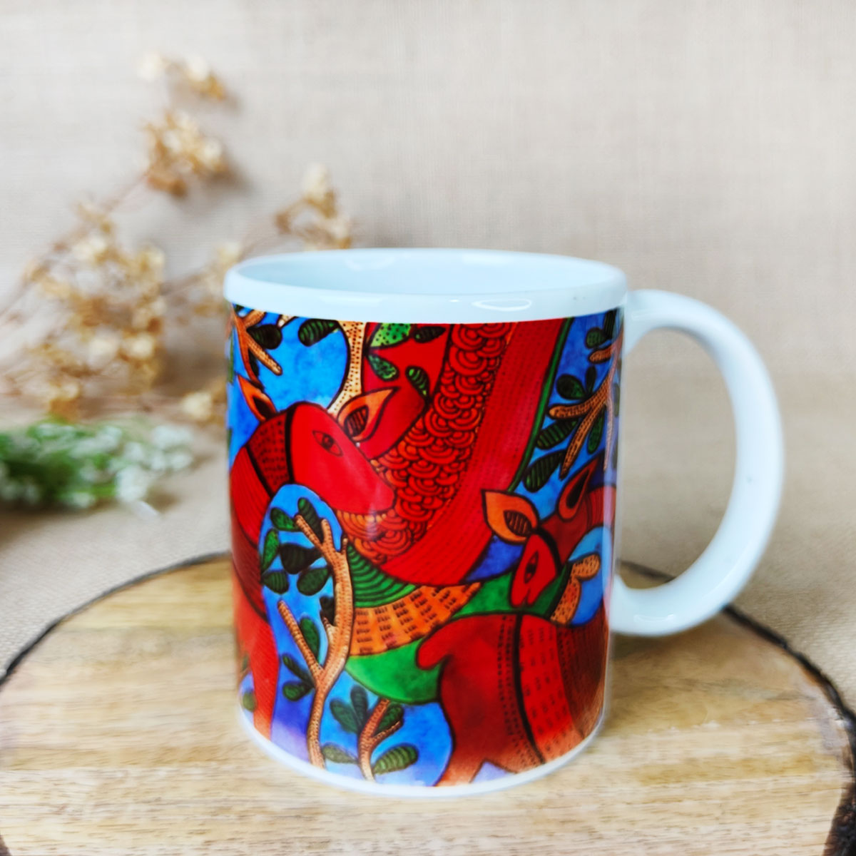 Red Deer Gond Art Coffee Mug