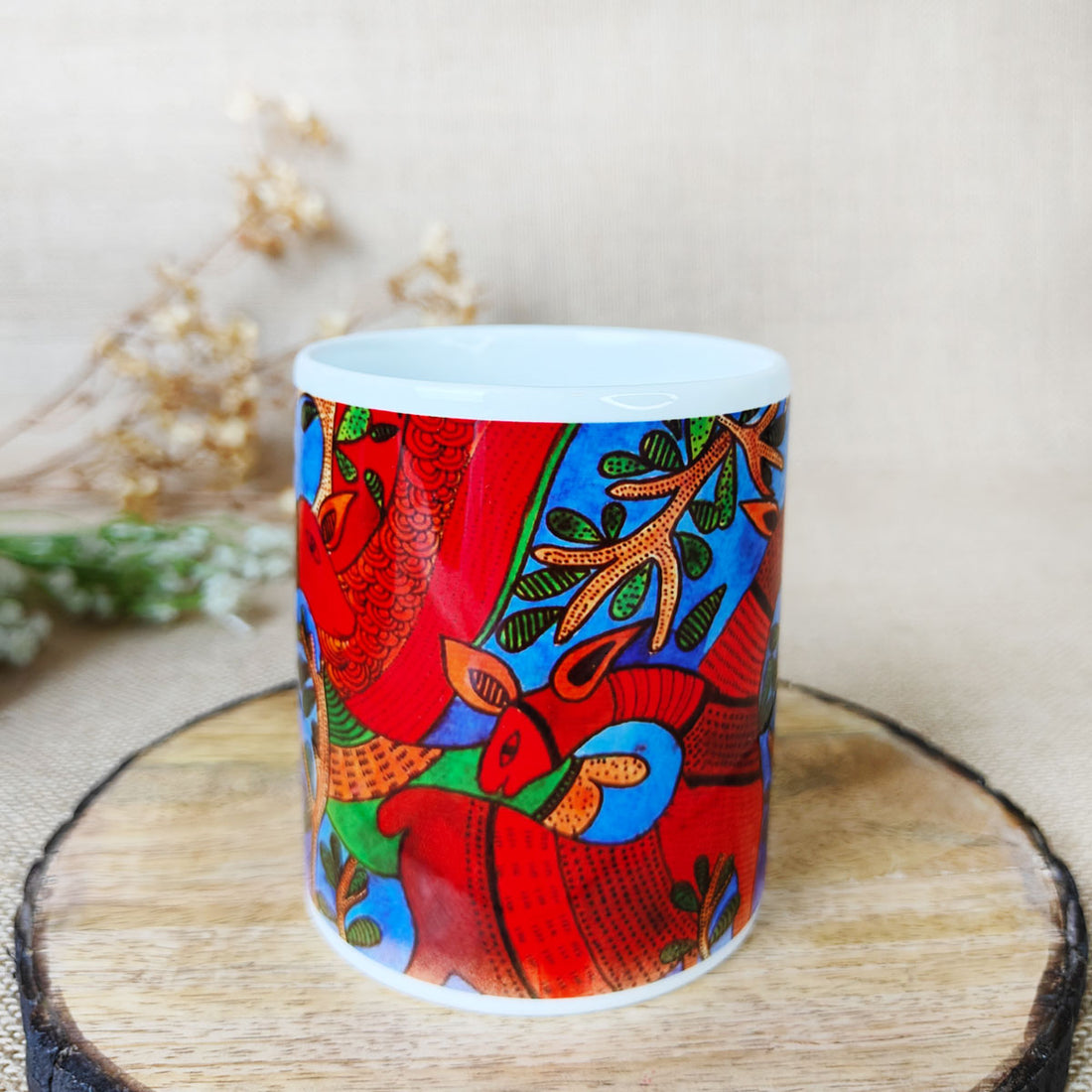 Red Deer Gond Art Coffee Mug