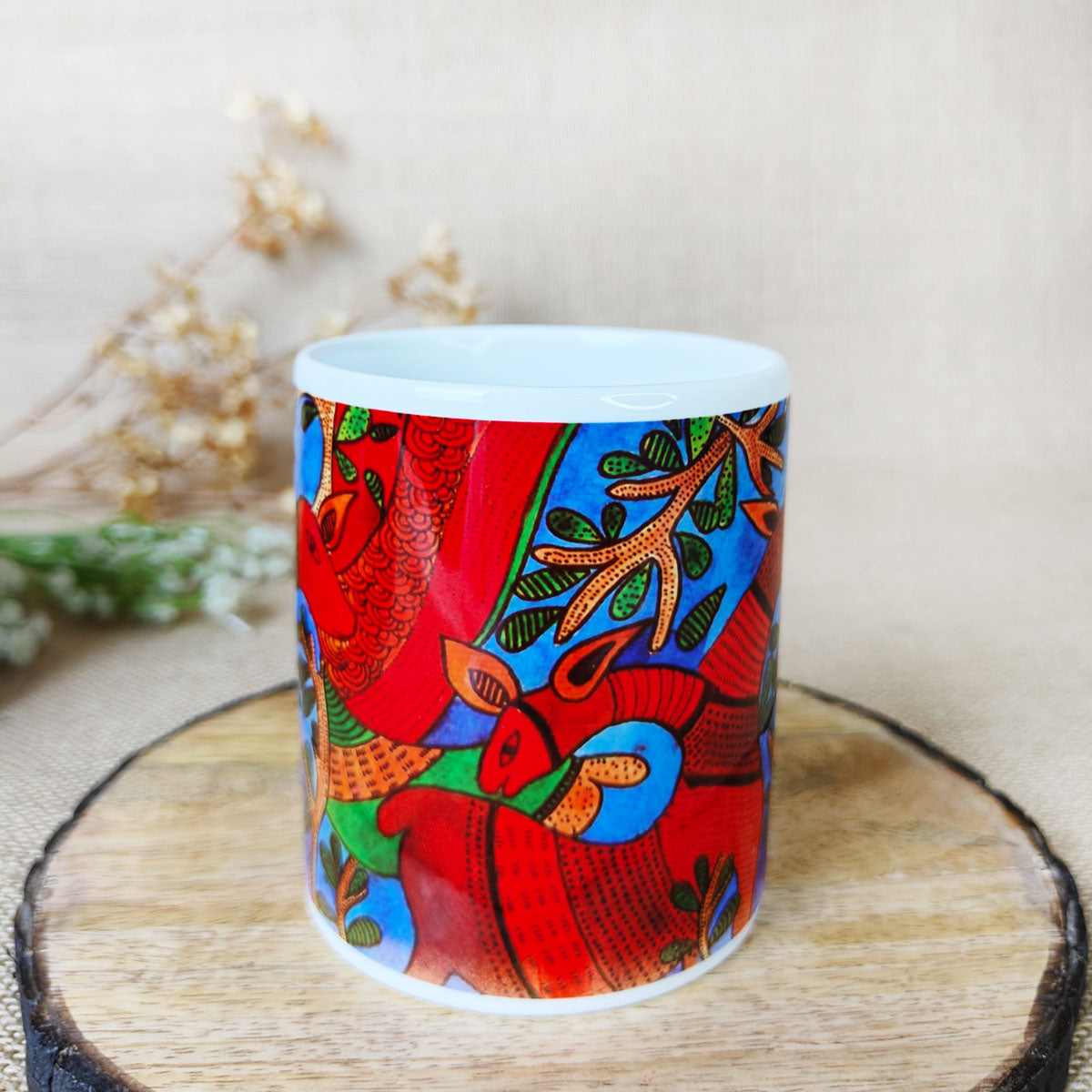 Red Deer Gond Art Coffee Mug