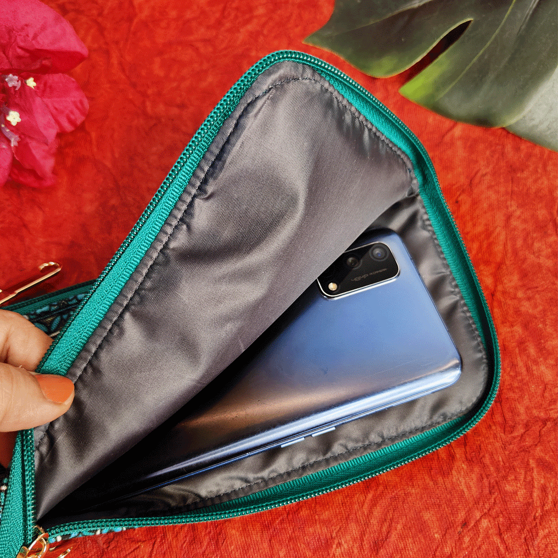 Dual-Zip Teal Madhubani Garden