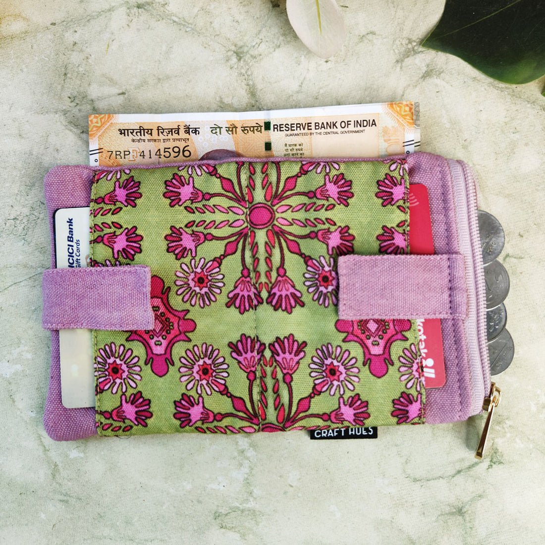 TWIN MINI WALLET-GREEN-PINK TILE