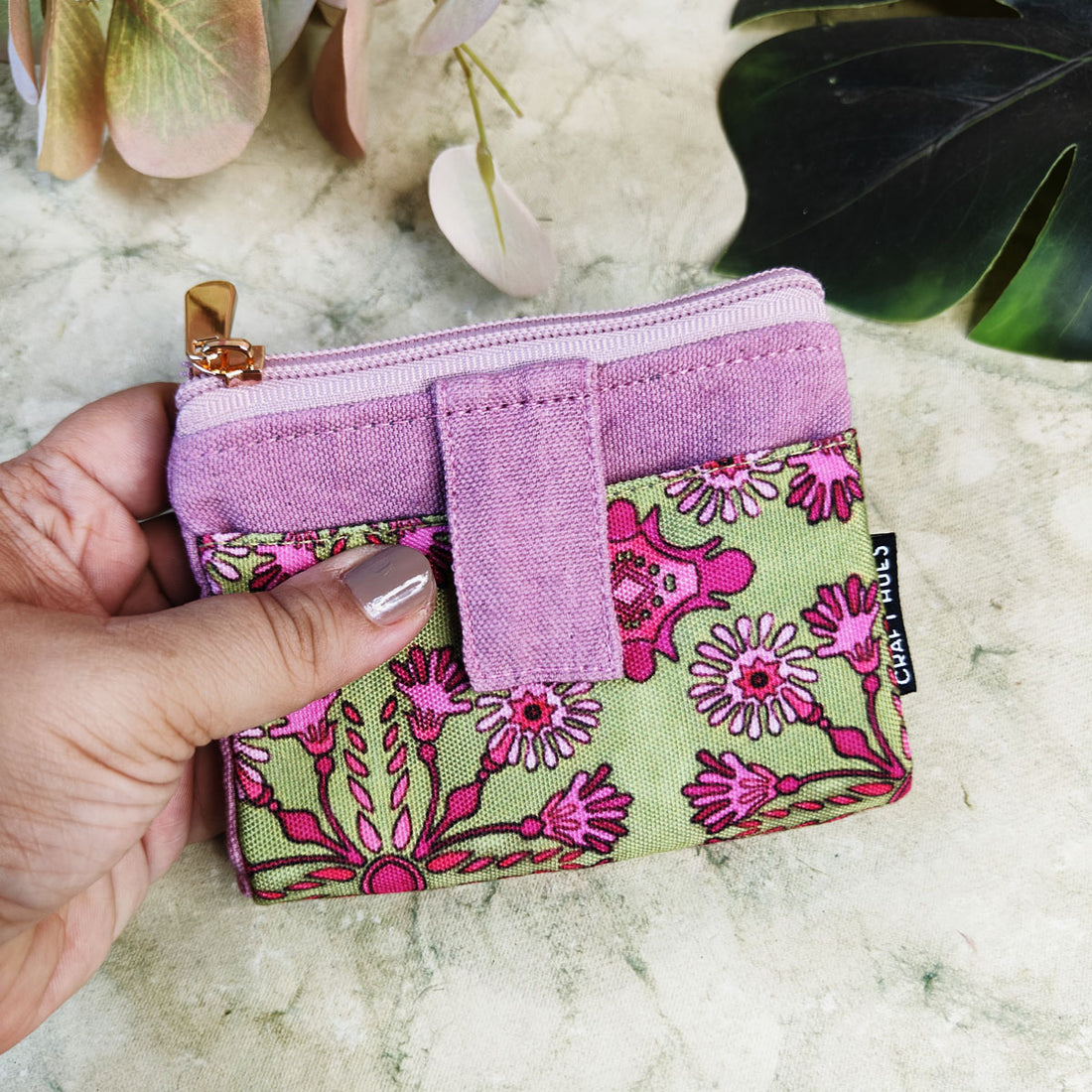 TWIN MINI WALLET-GREEN-PINK TILE