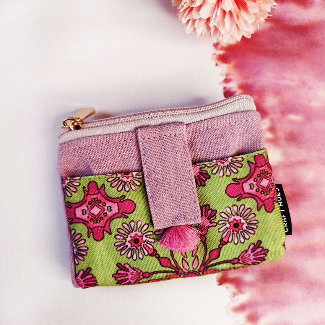 TWIN MINI WALLET-GREEN-PINK TILE