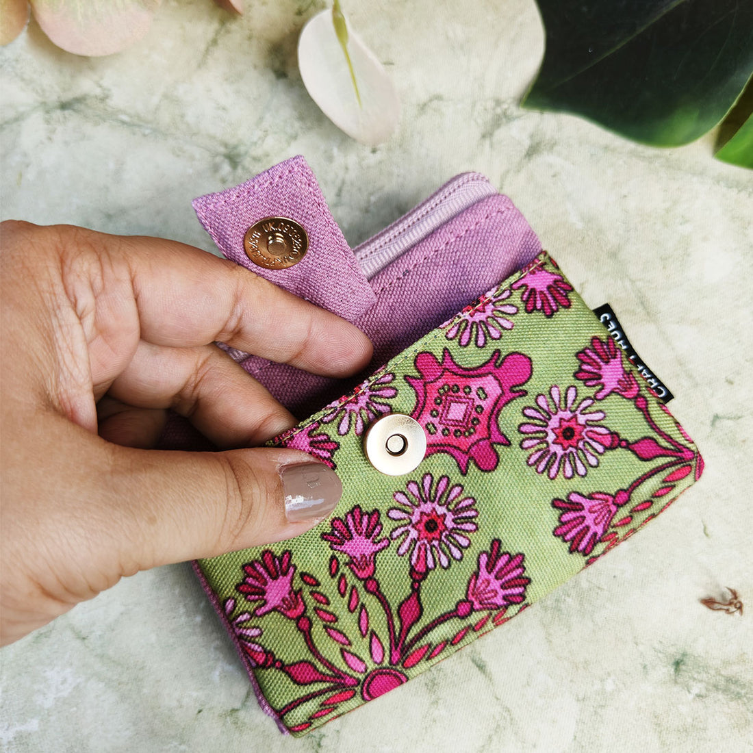 TWIN MINI WALLET-GREEN-PINK TILE