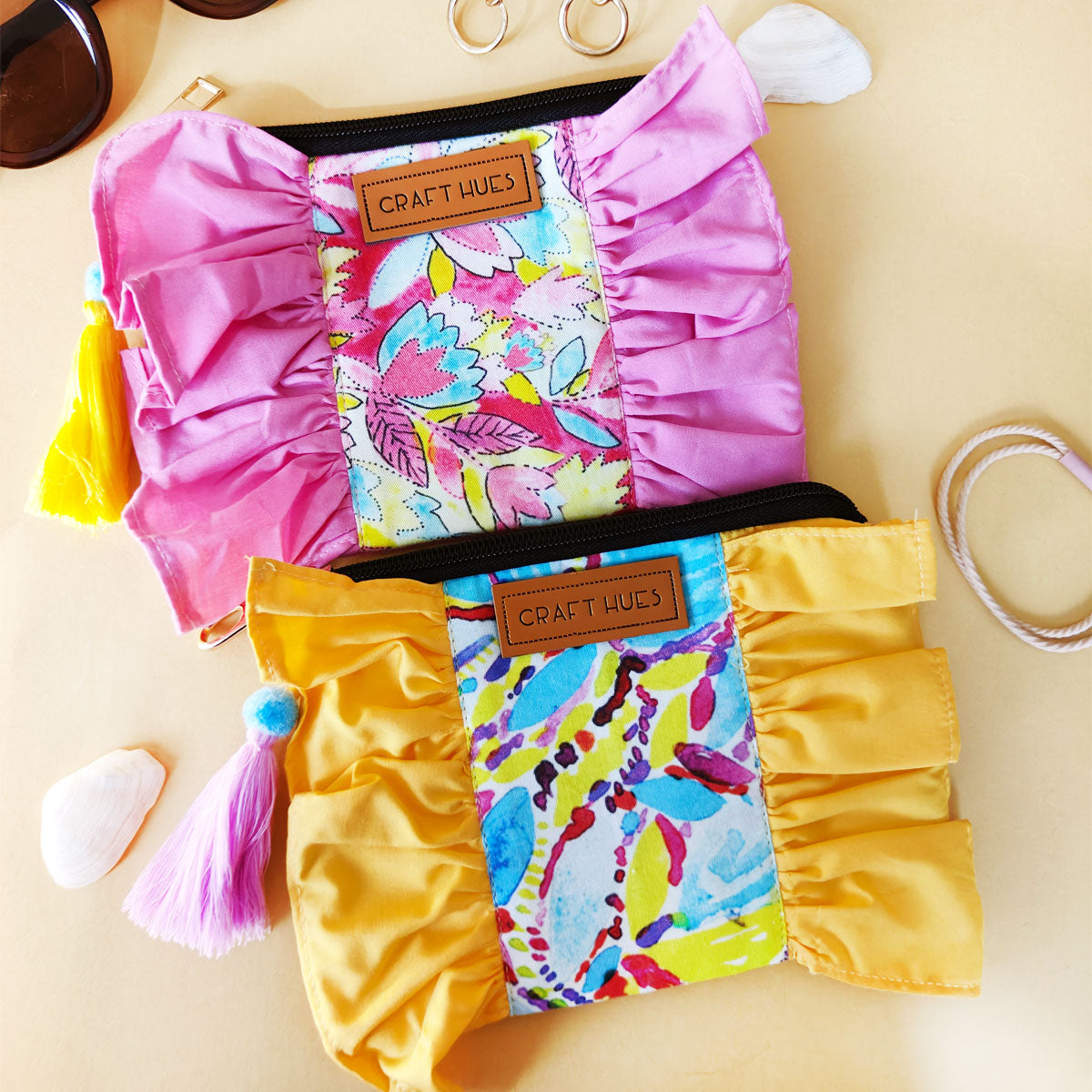 Yellow Garden Ruffle Pouch Bag Combo