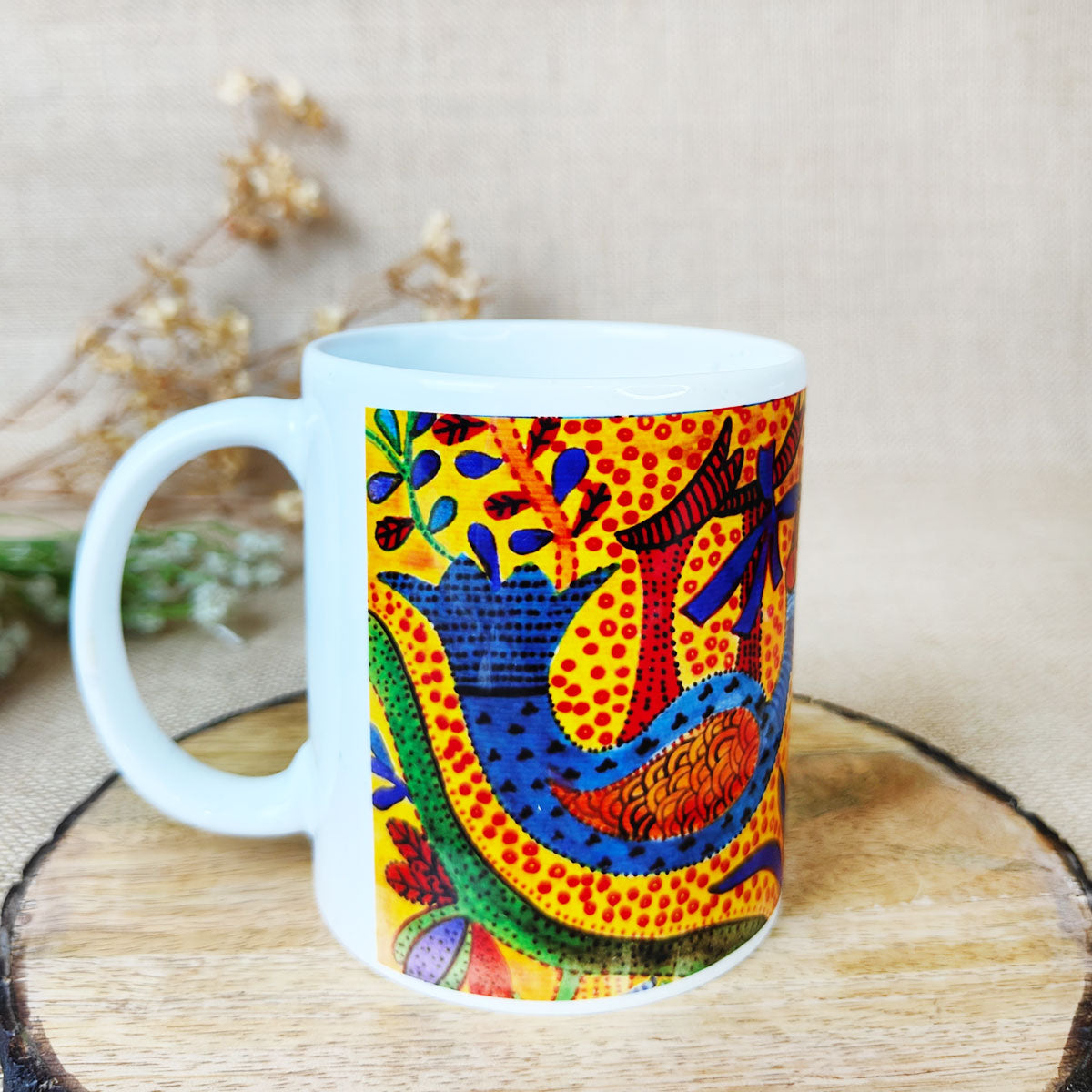 Yellow Bird Gond Art Coffee Mug