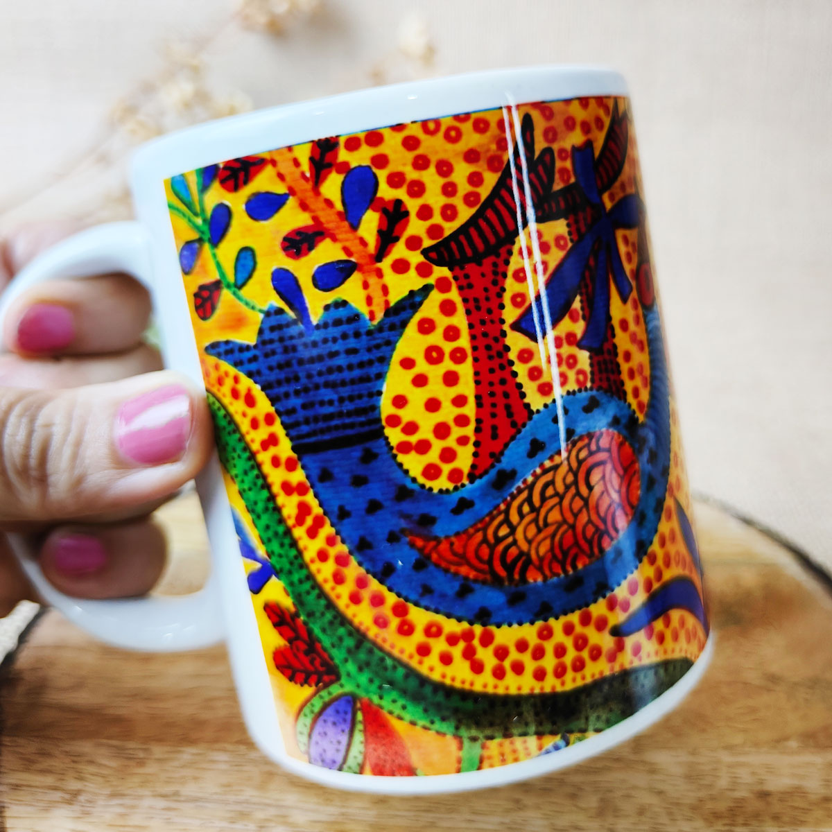 Yellow Bird Gond Art Coffee Mug