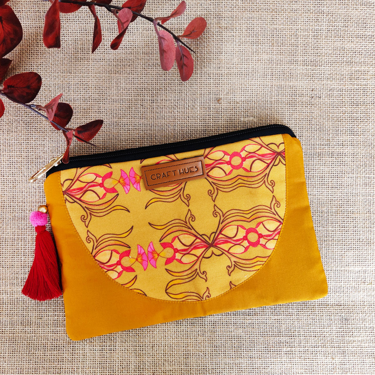 Yellow Mughal Bel Canvas Tote/Pouch Combo