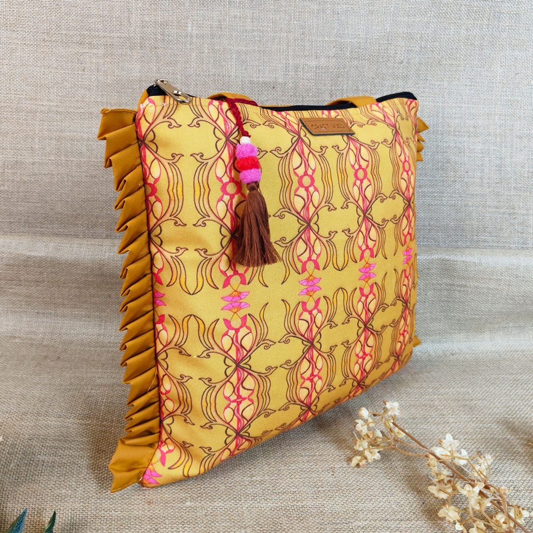 Yellow Mughal Bel Canvas Tote/Pouch Combo