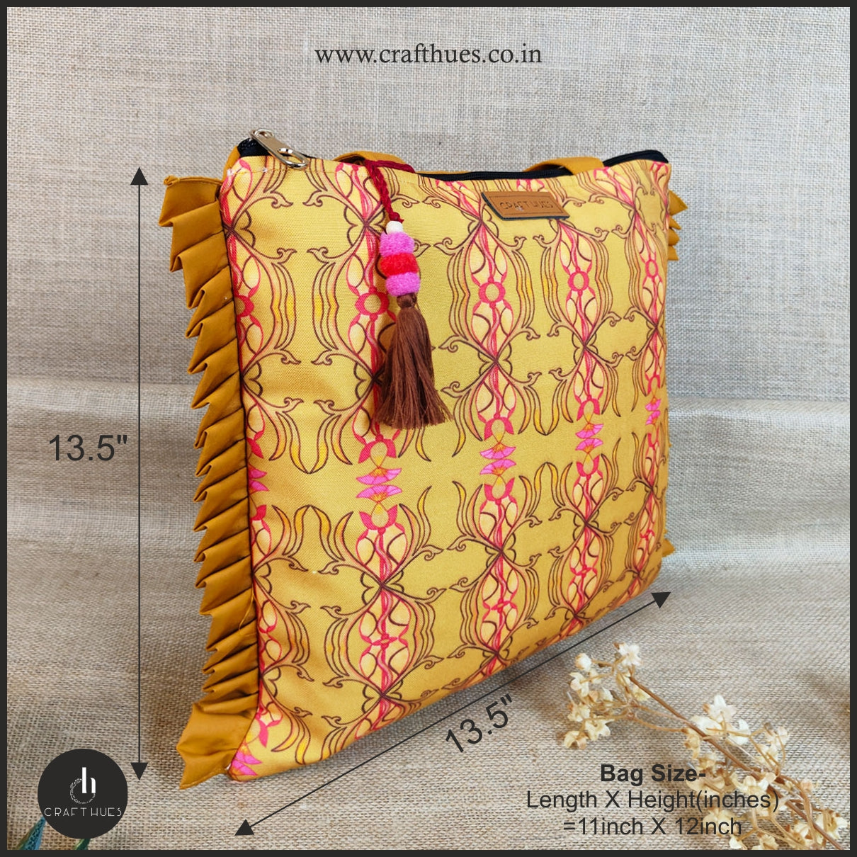 Yellow Mughal Bel Canvas Tote/Pouch Combo