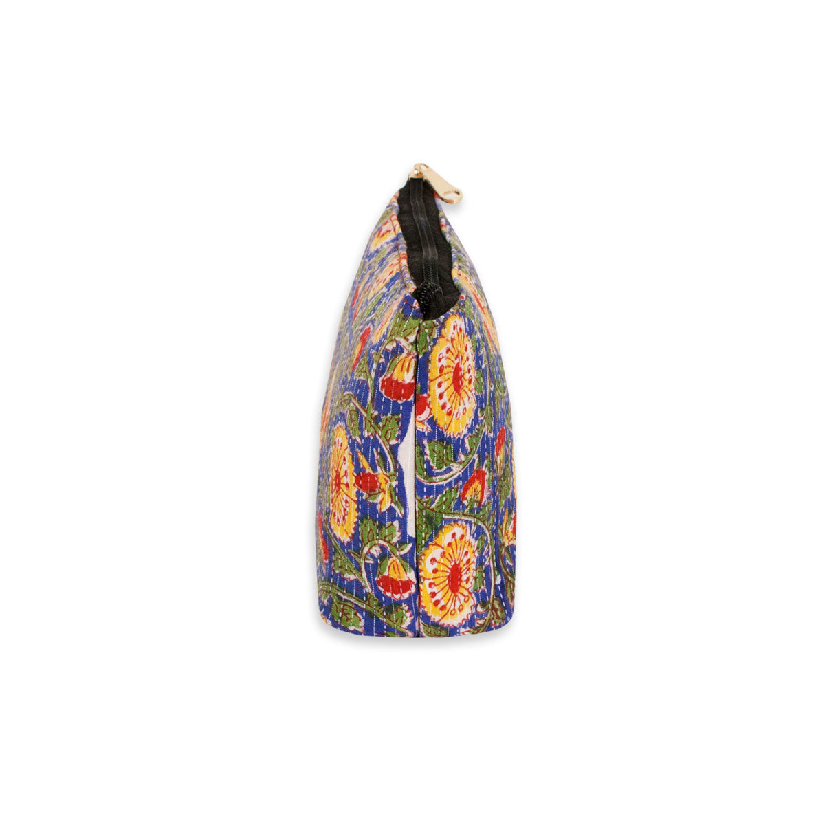Blue Red Floral Block Printed Pouch