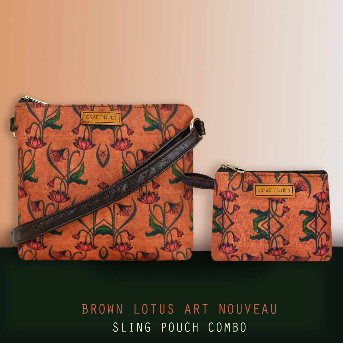 Brown Lotus Art Nouveau Sling Pouch Combo