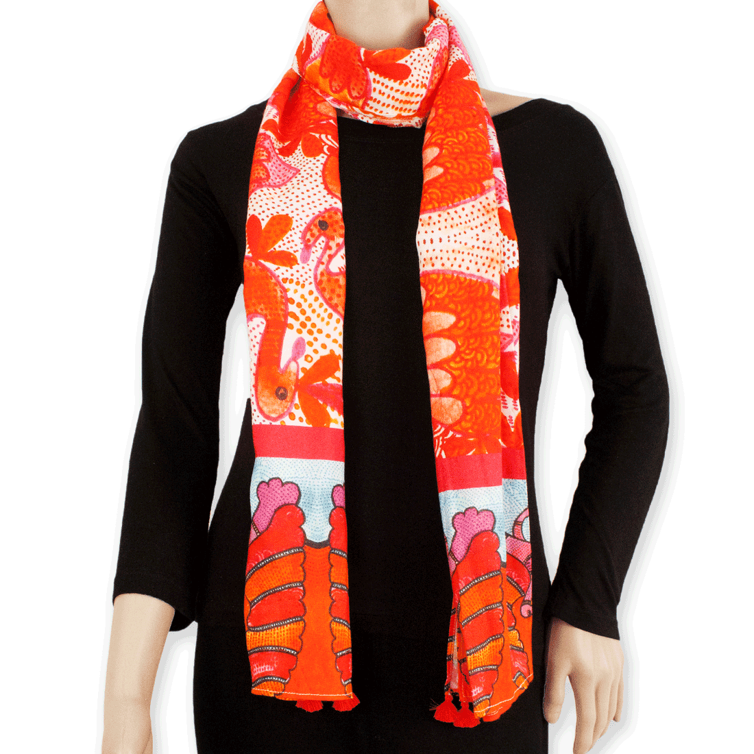 Orange Gond Bird Printed Stole