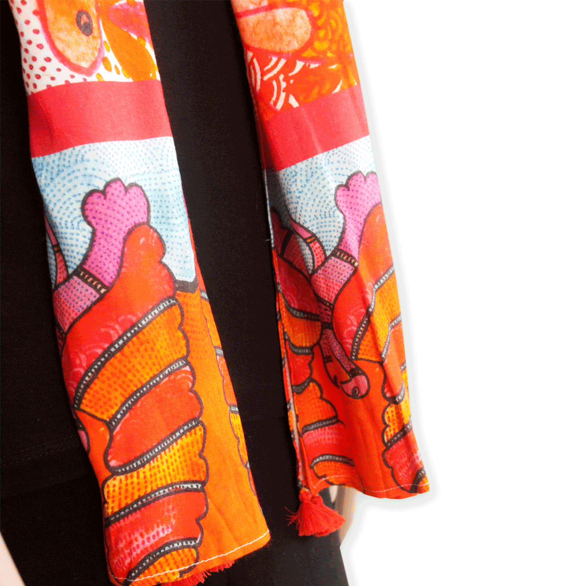 Orange Gond Bird Printed Stole