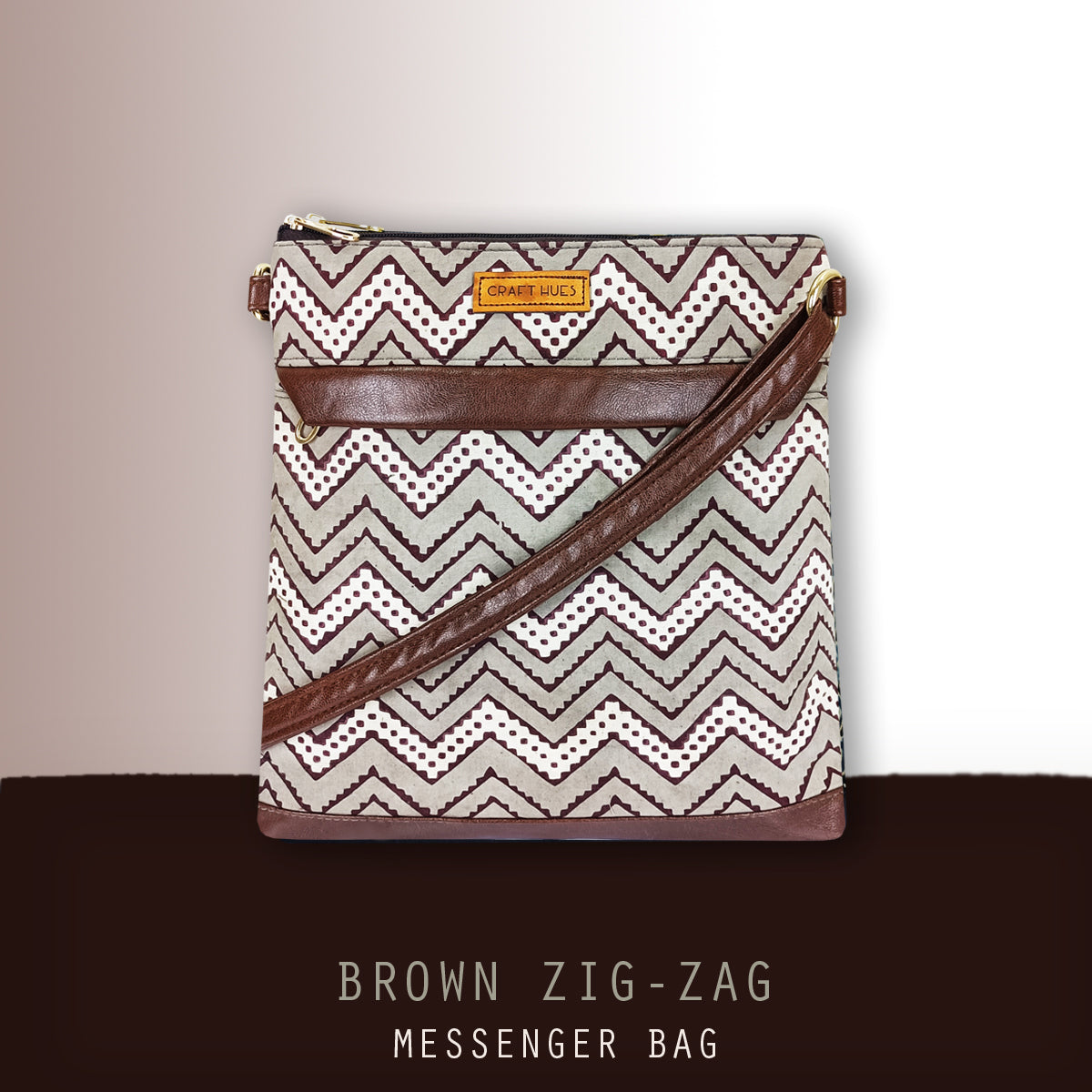 Brown Zig-zag Messenger Bag
